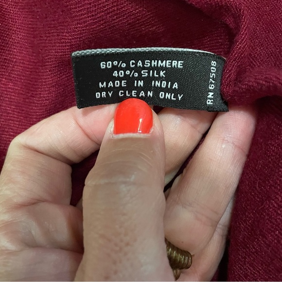 Ellen Tracy Maroon Pom Pom Cashmere and Silk Scarf - Picture 4 of 6